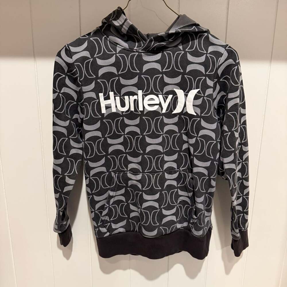 Hurley Youth Hoodie M 10-12 Black Icon Print Pullover Sweatshirt